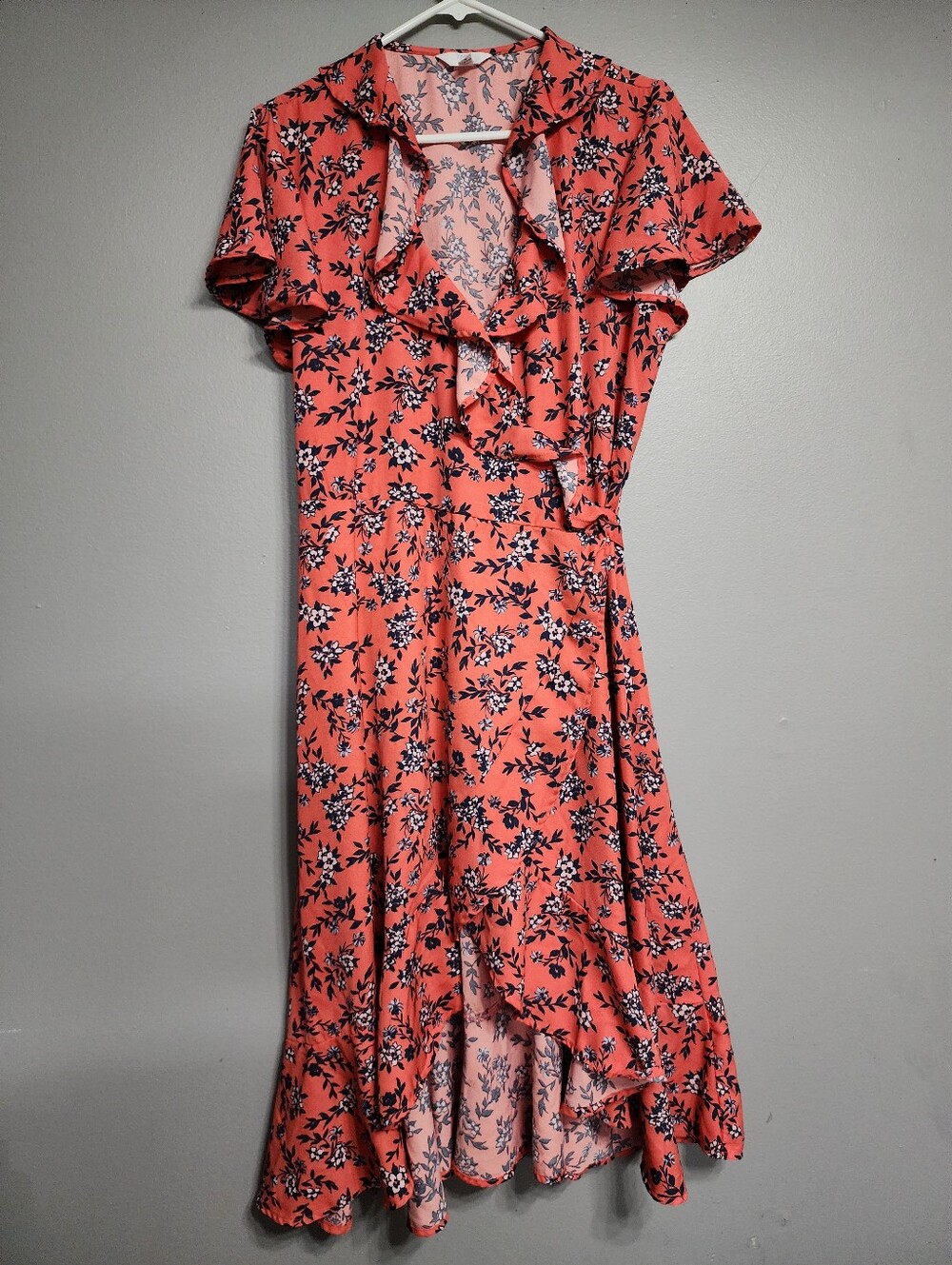 AND Coral Floral High-Low Ruffle Dress